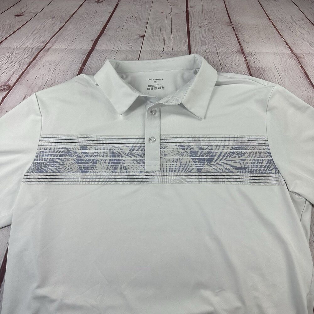 Gradual Men's XL Short Sleeve Polo Shirt Stretch White Floral Golf